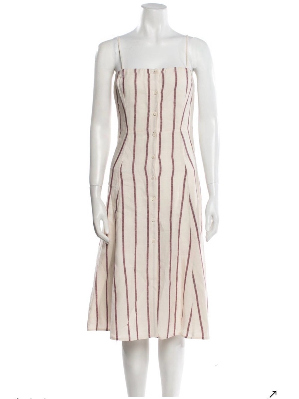 Theory Cream Midi Dress with Burgundy Stripes (feels like linen)